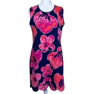AnaClare Kiki Reversible Shift Dress Blaze Pink Navy Floral Tropical Vacation M